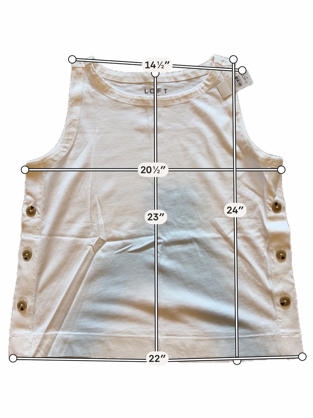 LOFT White Girls' Tank with Side Button Details
